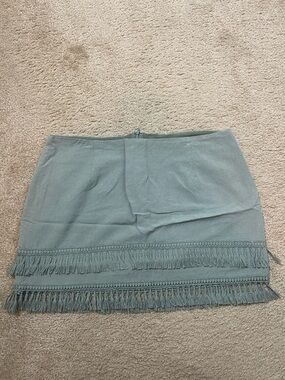 Lulu's Sage Green Fringe Hem Mini Skirt